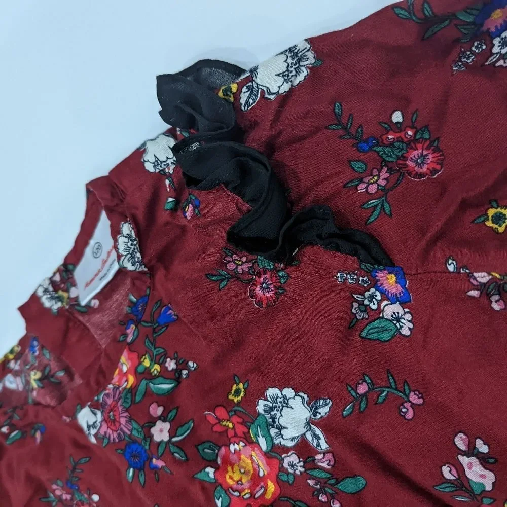 Hanna dark red maroon bordeaux floral shift dress long sleeve girls size 120 6 7 - Picture 4 of 8